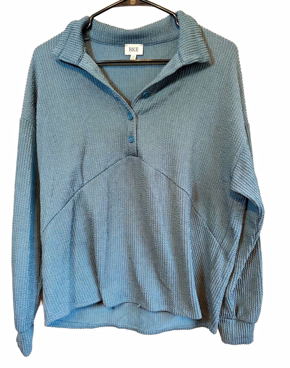 BKE Waffle Knit Henley Pullover Womens S Blue Gray